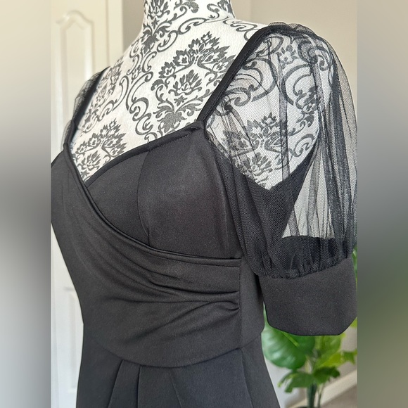 Black Mesh Puff Sleeve Dress - Picture 4 of 4